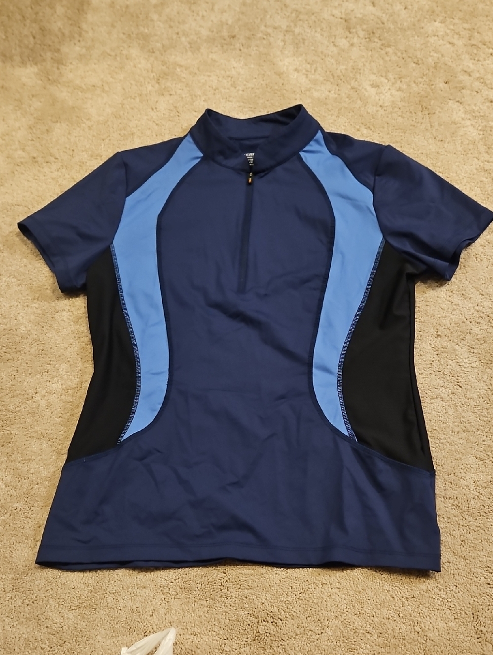 Kerrits Women's Navy and Light Blue Short Sleeve Zip Jersey